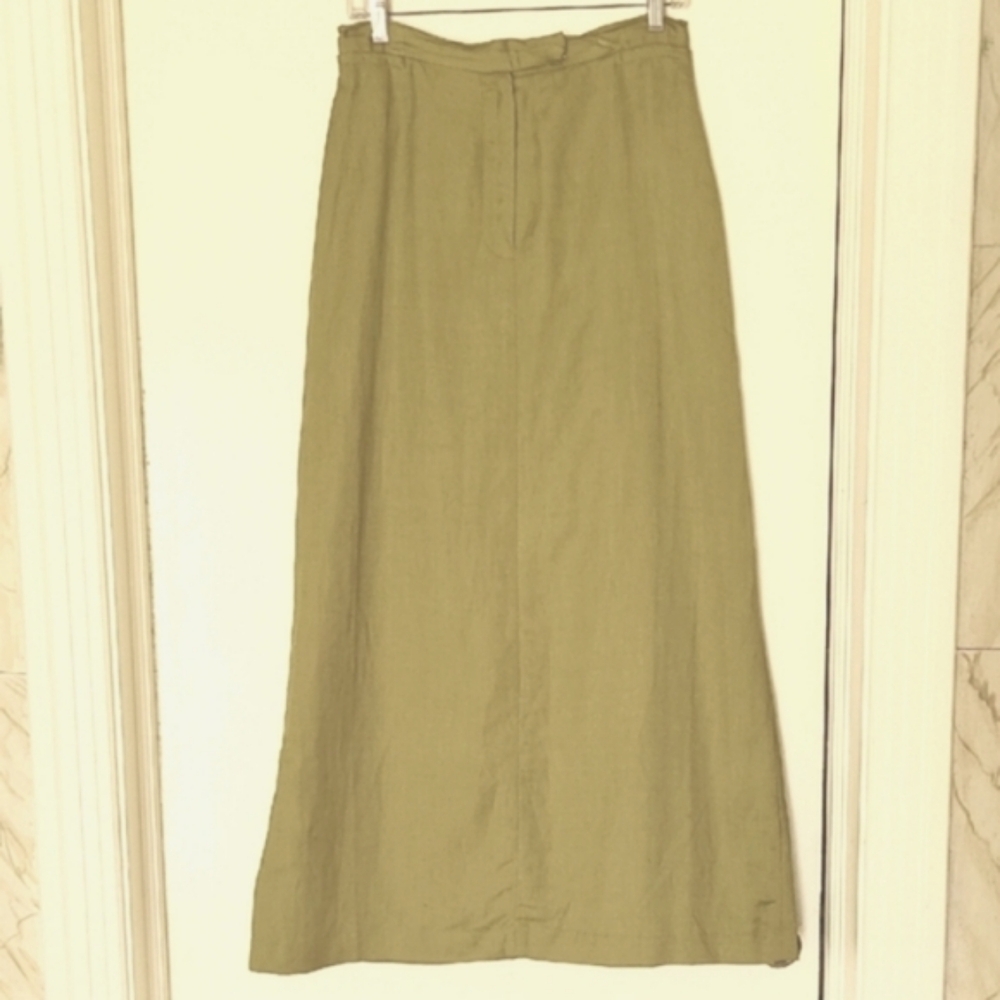 Larry Levine Linen Blend Olive Maxi Skirt 10